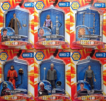 Series 2 Tweaked Wave - The Tenth Doctor with Portable Wire Set, Rose Tyler with Ice Extinguisher, Destroyed Cassandra, The Doctor in Spacesuit with Smashed Helmet, The Ood featuring Glow-In-The-Dark Eyes and Translation Orb, Toby Zed Un-Possessed